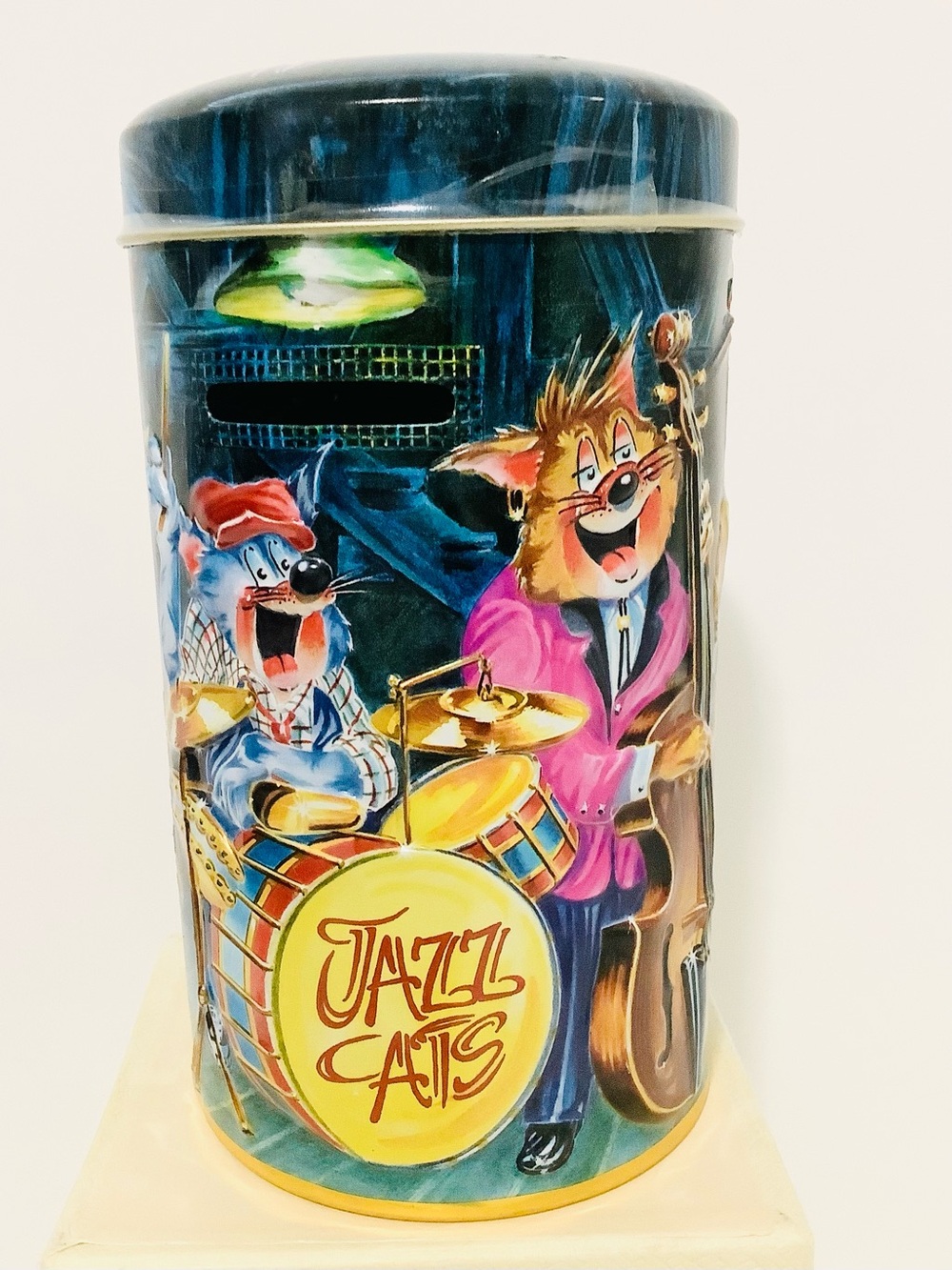 Vintage Collectible Churchill’s Jazz Cats 3D Money Box Tin Canister England